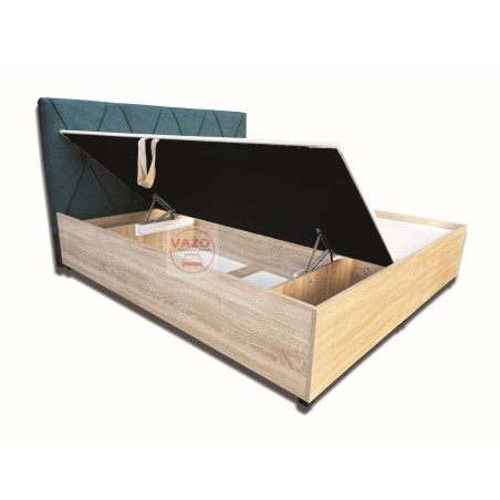 Posteľ ANABELA - látka: Velvet 011 petrol - rošt - pevný podklad  - výklop zboku - dekor: Dub sonoma