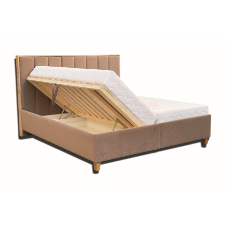 Posteľ NELA - podklad pod matrace: drevený latkový rošt, poťah: Royal Velvet 4 mink (odtieň hnedej) - úložný priestor