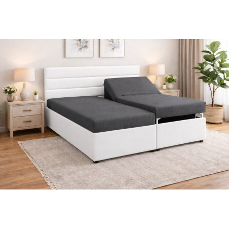 Polohovateľná posteľ  ALICA - poťahová látka: Falcone 68 tmavosivá / Biela koženka