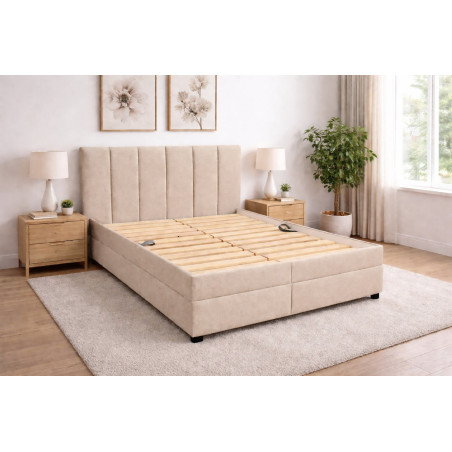 Posteľ LIVIA - podklad pod matrace: drevený latkový rošt, poťah: Falcone 3 béžová (I. cenová skupina)