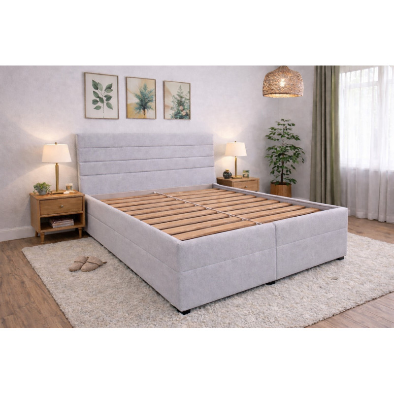 Posteľ ZOJA - podklad pod matrace: drevený latkový rošt - otváranie zboku - poťahová látka: Matrix 15 svetlosivá