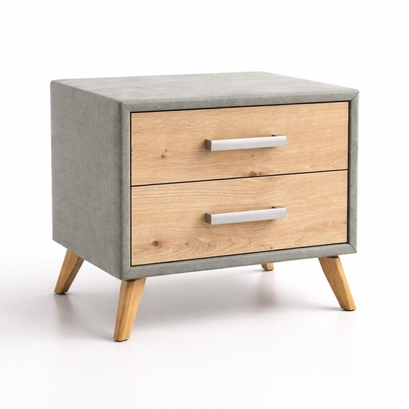 Čalúnený nočný stolík RITA s dvomi zásuvkami v dekore Dub Artisan