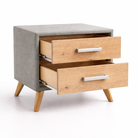 Čalúnený nočný stolík RITA s dvomi zásuvkami v dekore Dub Artisan