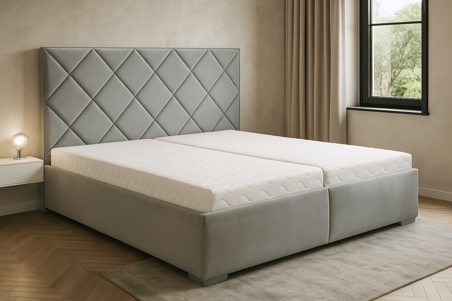 Čalúnená posteľ s matracom a roštom