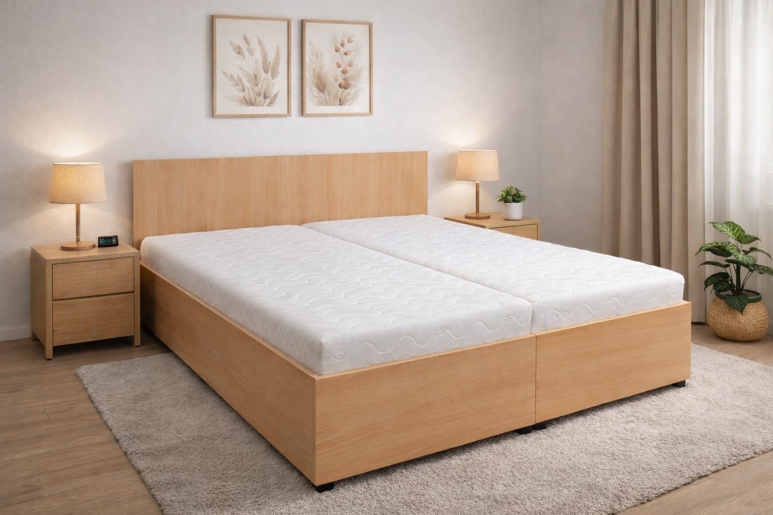 Laminovaná posteľ s matracom a roštom